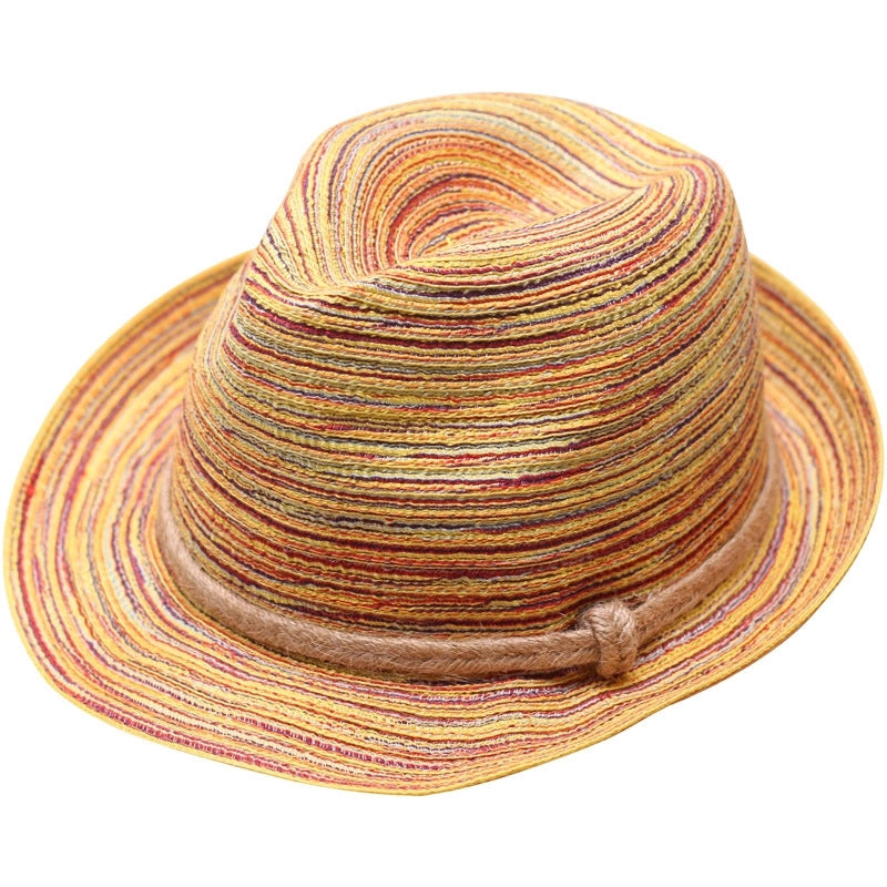 Women's  Color Striped Jazz Hat Spring And Summer Travel Curled Edge Small Rim Hat Sunshade Hat Sunscreen Small Topper Hat