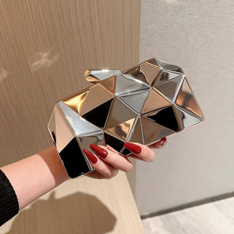 Gold Silver Alloy Solid Color Metal Button Evening Bags