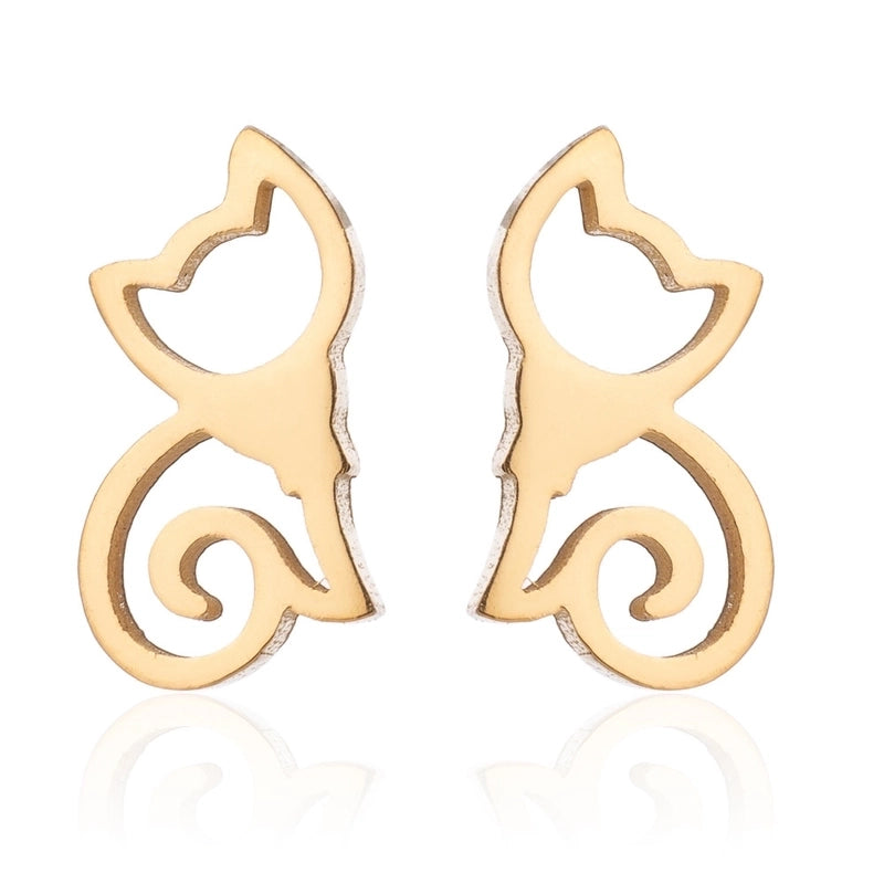 1 Pair Cute Cat Plating 304 Stainless Steel 18K Gold Plated Ear Studs