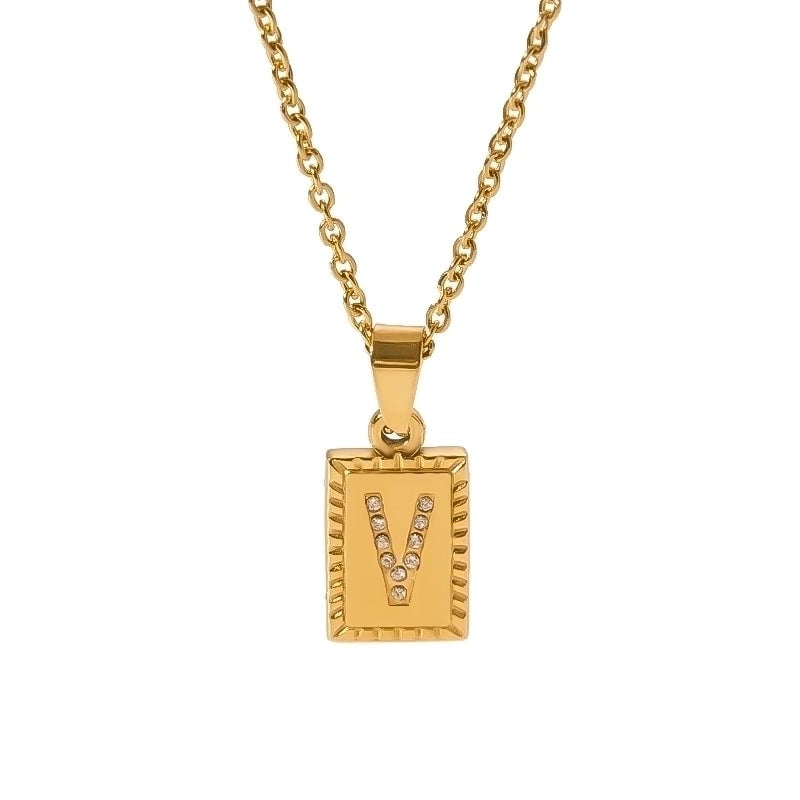 304 Stainless Steel Sweet Polishing Plating Inlay Letter Diamond Necklace
