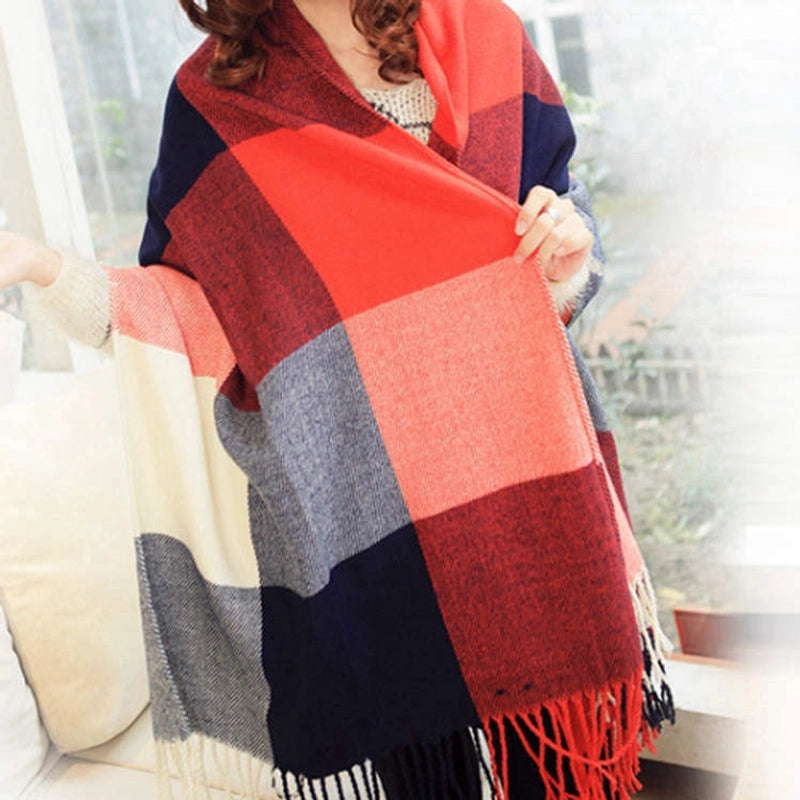 Plaid Scarf Women's Winter Versatile Student Scarf Cashmere Tassel Dual-use Warm Plaid Shawl
