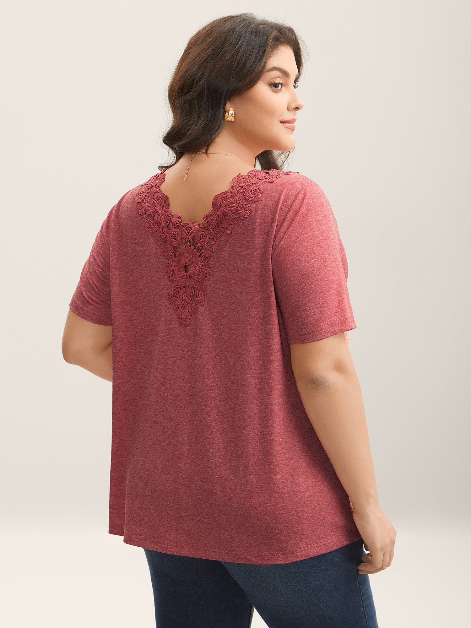 Stretchy Floral Backless Plain T-Shirt
