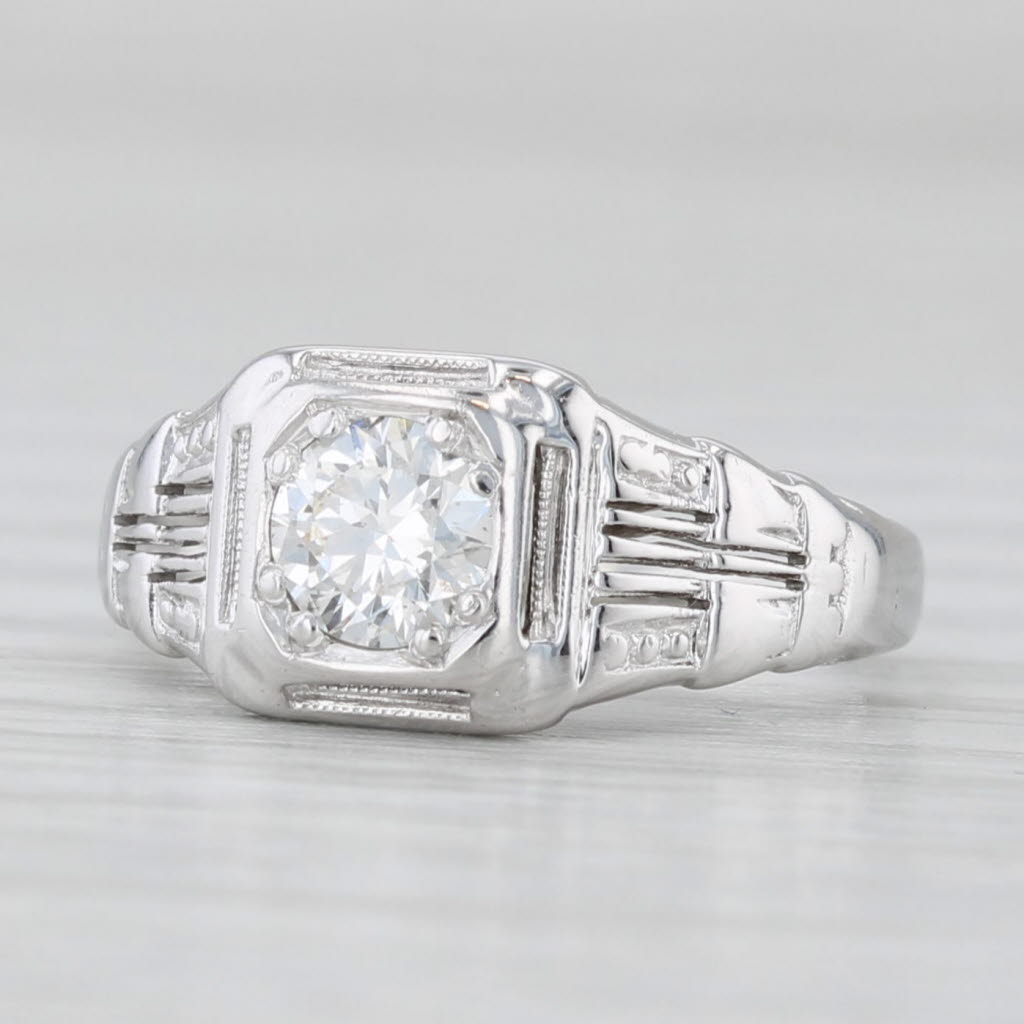 Vintage 0.30ct Diamond Round Solitaire Engagement Ring 18k White Gold Size 2
