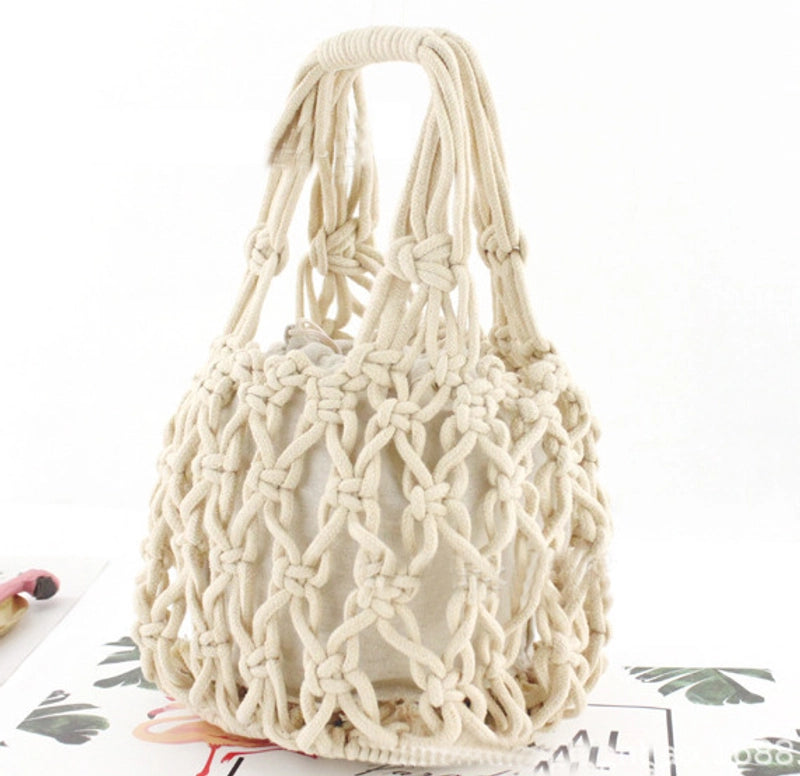 Women's Vacation Solid Color Cotton Rope Shopping Bags