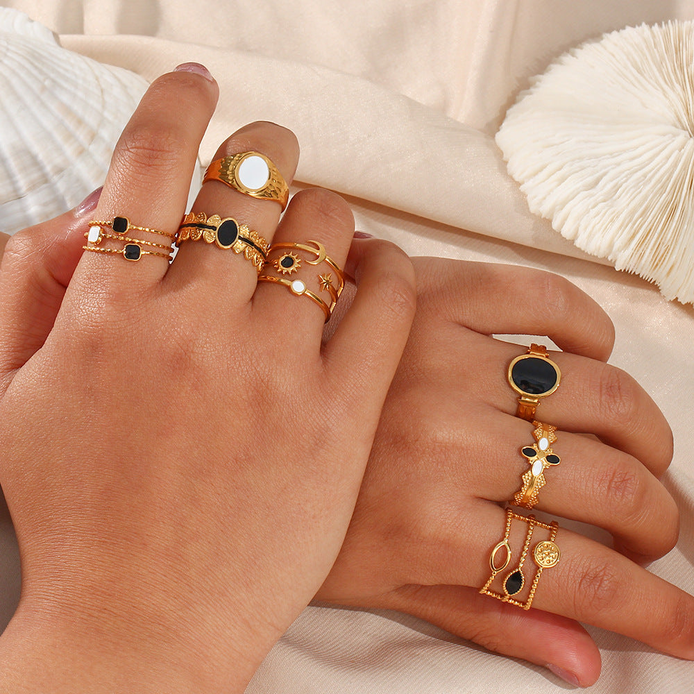 Women Fashion Stripe Geometric Stainless Steel 18K Gold Plated Rings