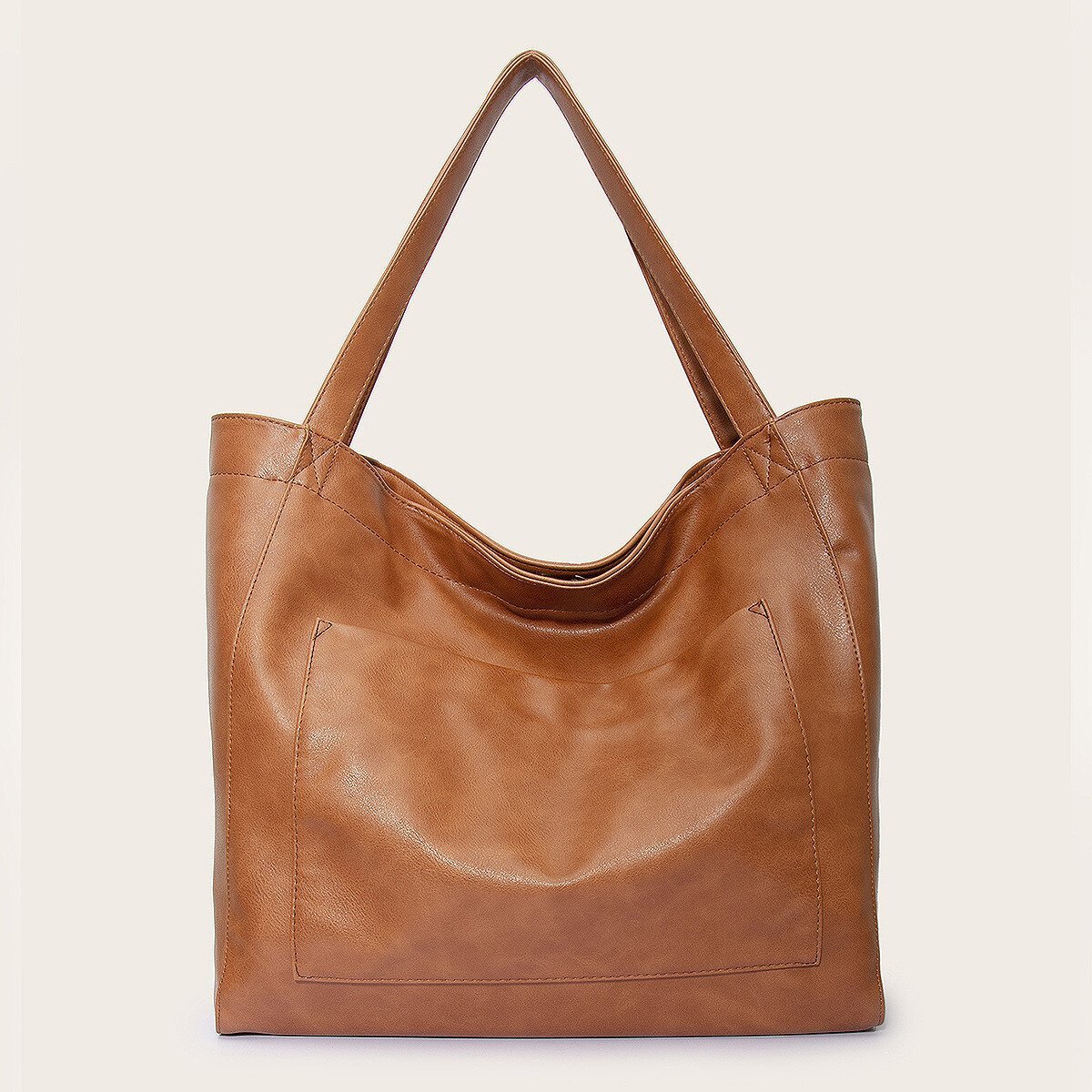 Women's Large Soft Leather Tote Bag With Pocket