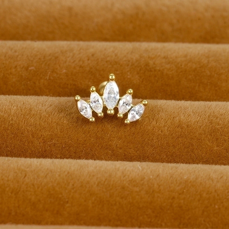 1 Piece Minimalist Star Heart Shape Crown Plating Inlay Stainless Steel Zircon Ear Studs