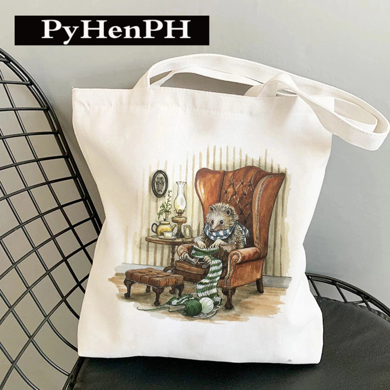 Women's Canvas Printing Animal Streetwear Square Open Canvas Bag