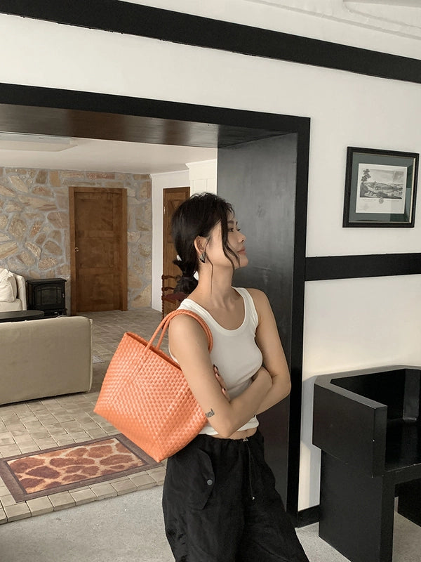 Women's Large PVC Solid Color Streetwear Square Open Handbag