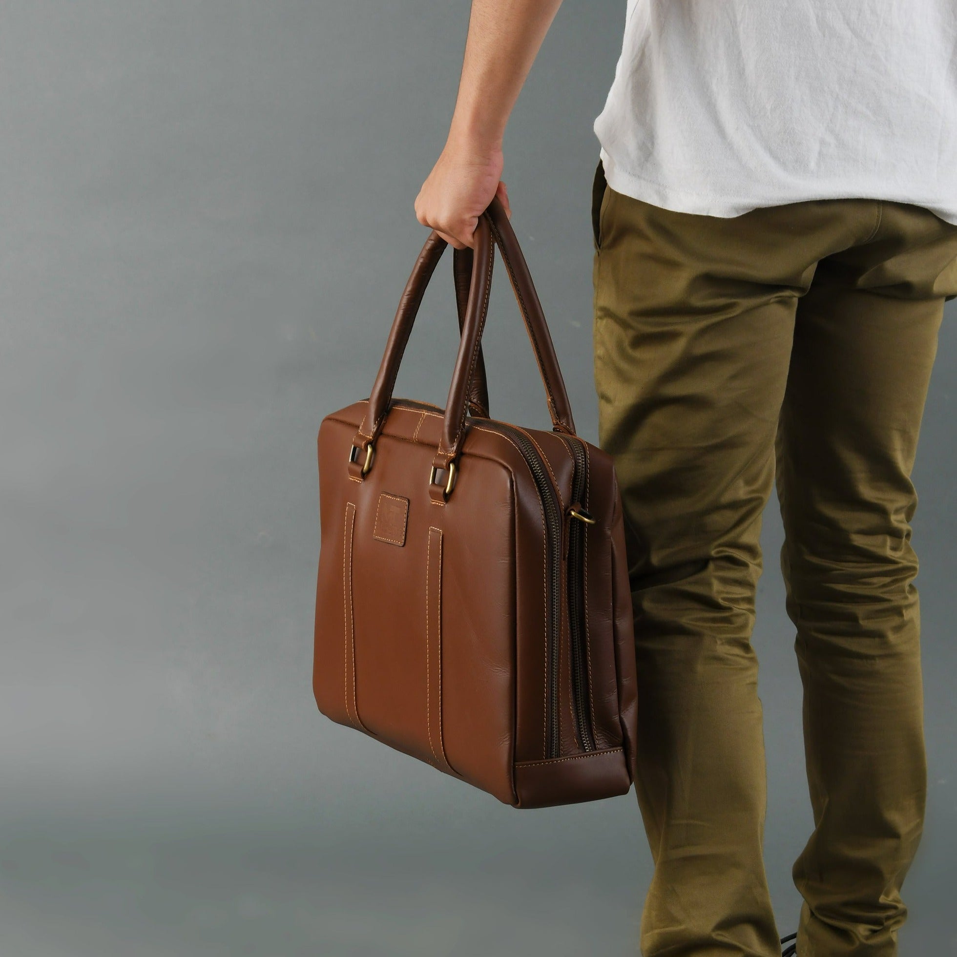 Brown Buffalo Leather Laptop Office Briefcase