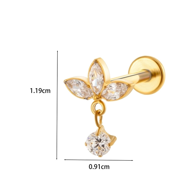1 Piece Ear Cartilage Rings & Studs Minimalist Classic Style Leaves Chain Pure Titanium Inlay Zircon Ear Cartilage Rings & Studs