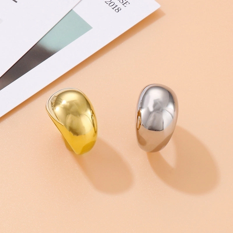 Fashion Solid Color Arc Large Smooth Stainless Steel  Geometric Ring