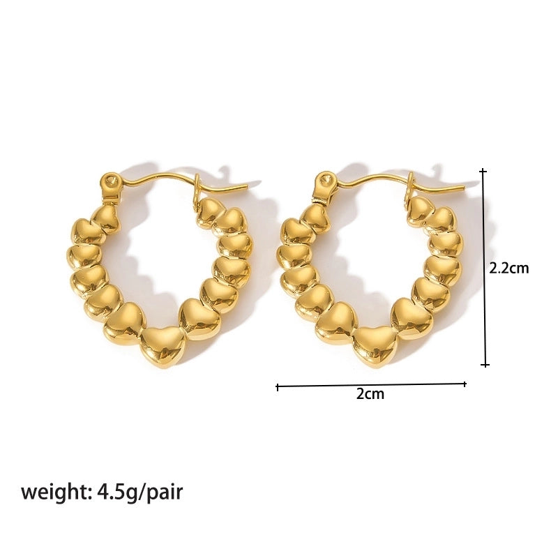 1 Pair Modern Style Round Heart Shape 304 Stainless Steel 18K Gold Plated Hoop Earrings