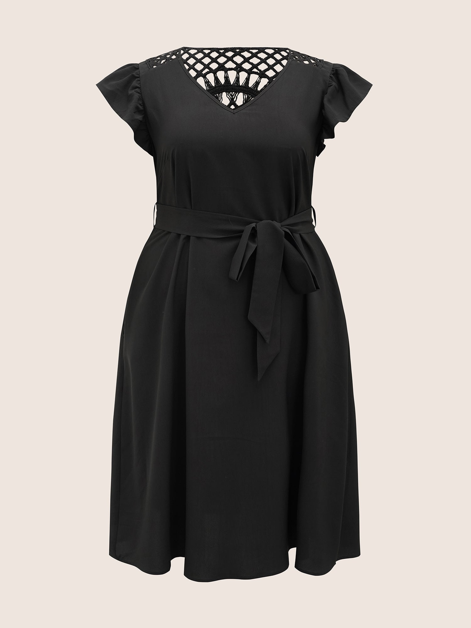 Solid Cut Out Ruffle Cap Sleeve Dress