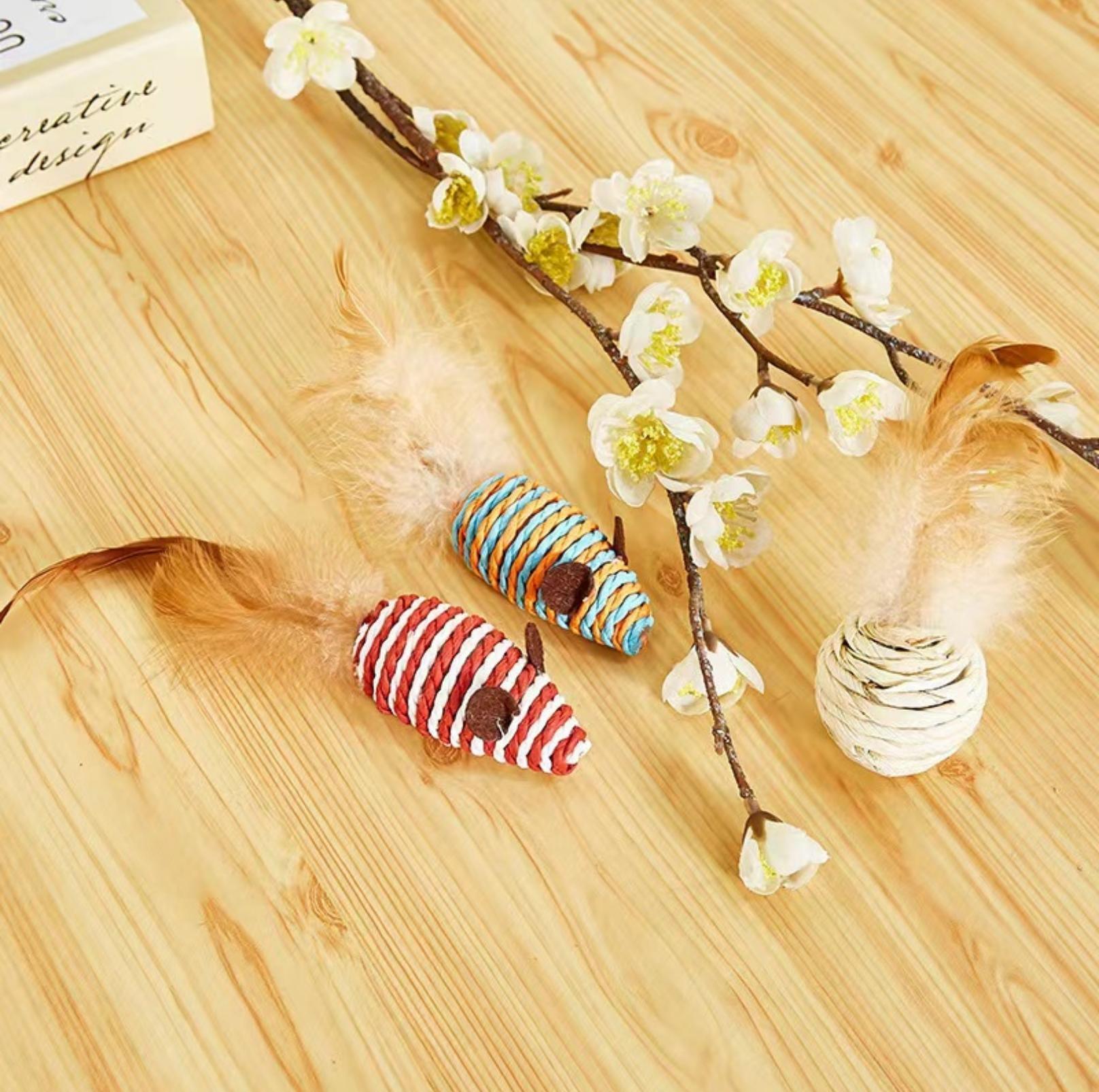 Wooden Cat Stick And Toys Kit With 7 Pieces