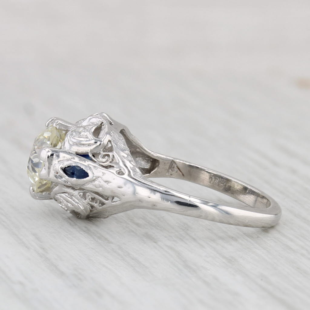1.46ctw Old Euro Diamond Lab Created Sapphire Art Deco Engagement Ring 18k Gold