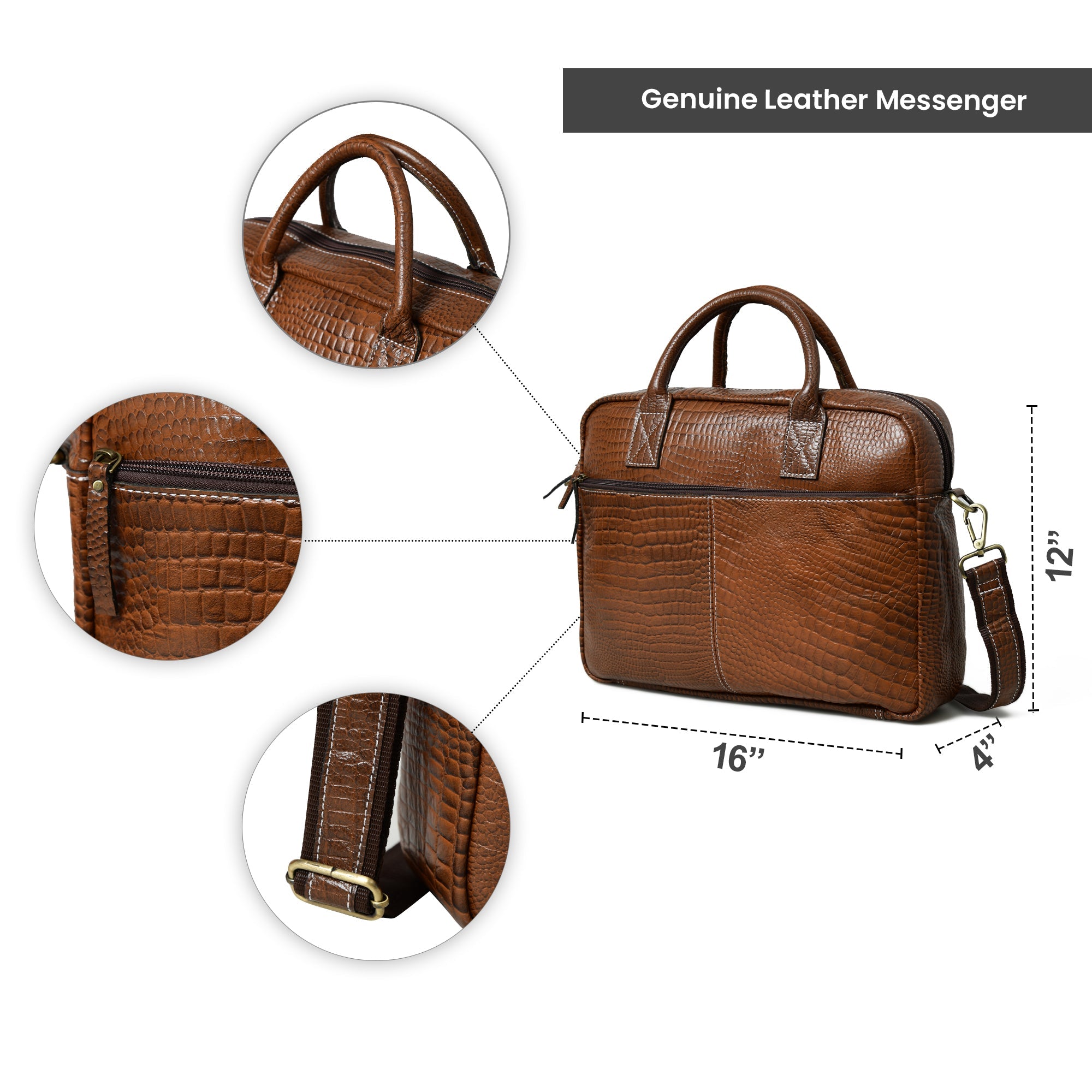 Laurent Slim Leather Briefcase- Brown