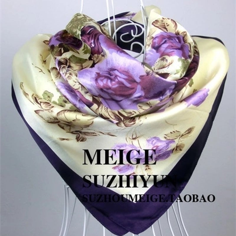 Silk Chain Carriage Oil Painting Flowers Ladies 90cm Square Scarf