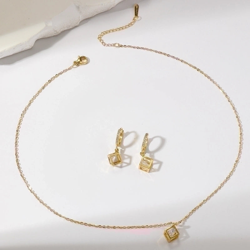 IG Style Minimalist Rubik'S Cube Copper Zircon 18K Gold Plated Plating Inlay Jewelry Set