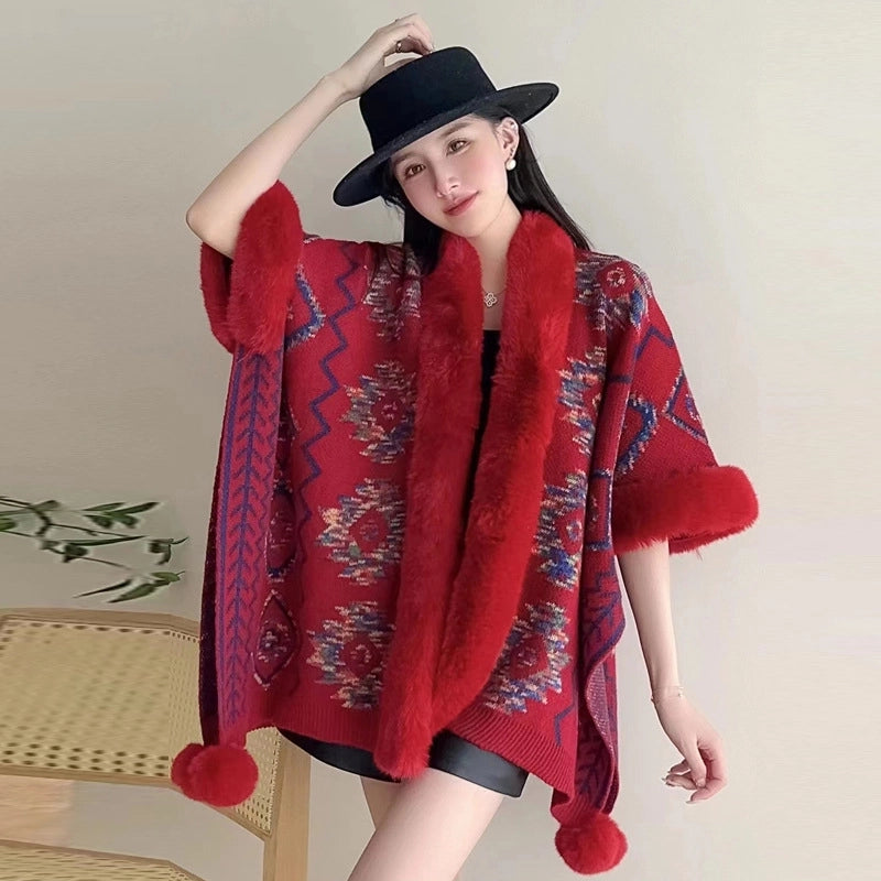 Women's Elegant Retro Lady Printing Polyester Tassel Shawl