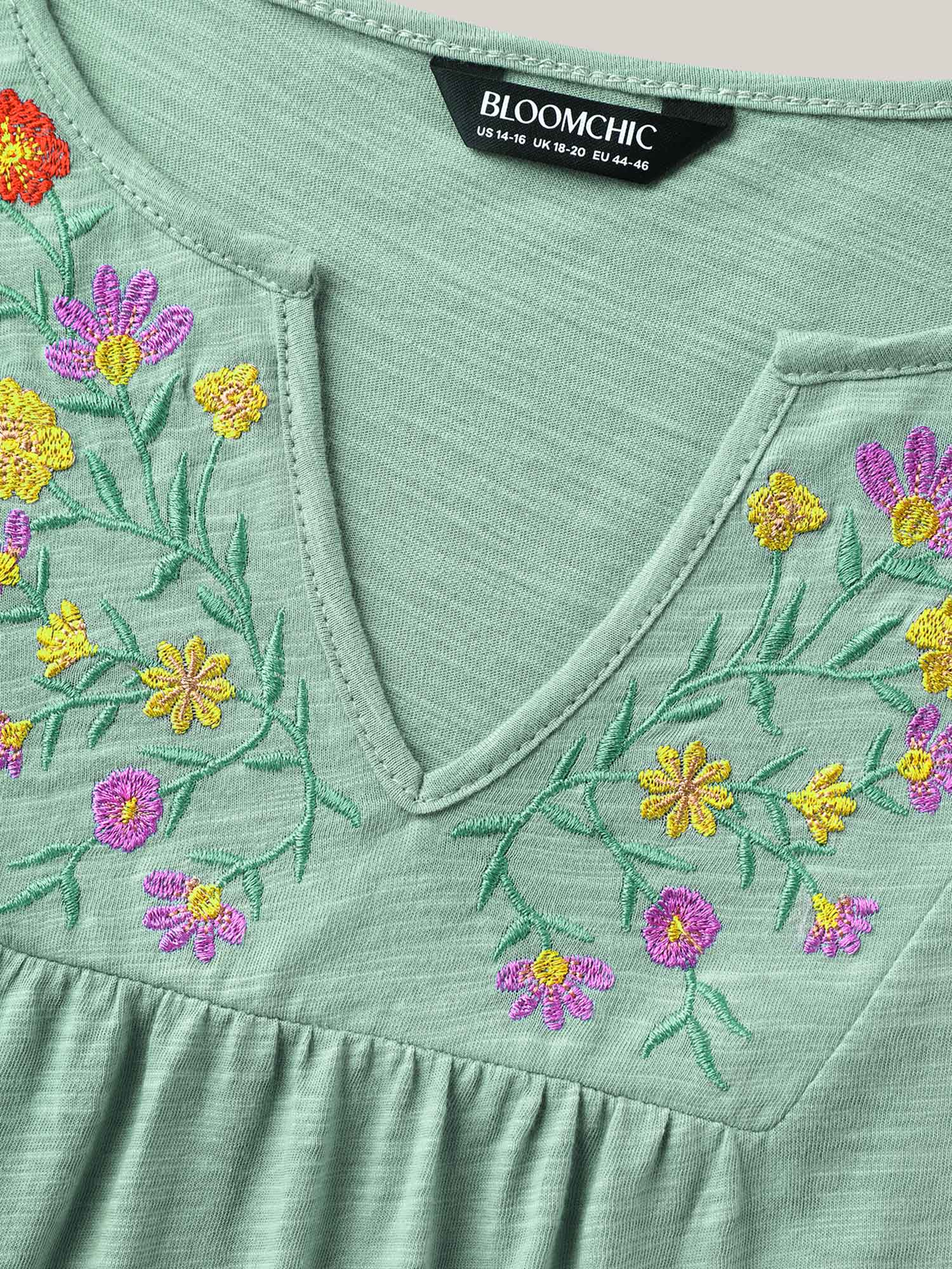 Pure Cotton Embroidered Pleated T-Shirt