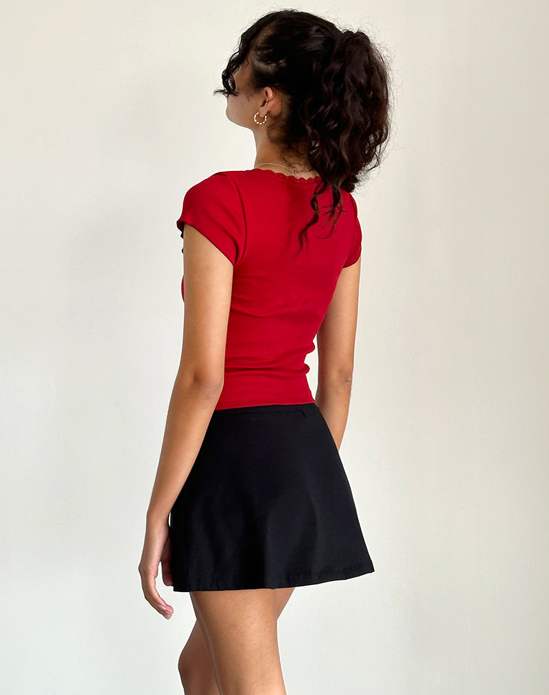 Bovillo Cap Sleeve Top in Adrenaline Red