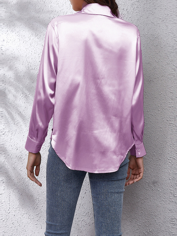 Long Sleeves Loose Solid Color Lapel Blouses&Shirts Tops