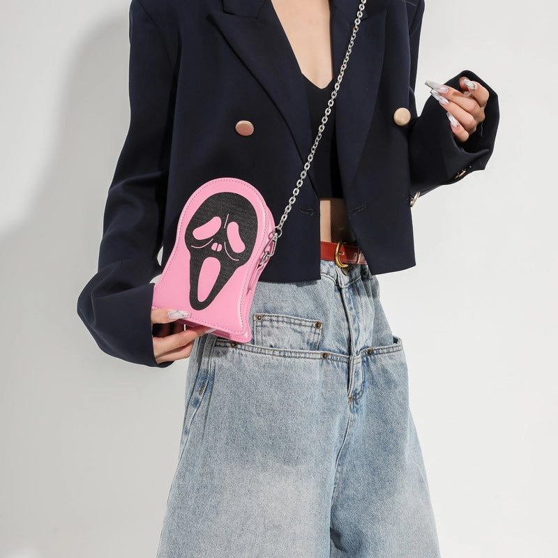 Halloween Women's Pu Leather Ghost Punk Streetwear Sewing Thread Zipper Crossbody Bag