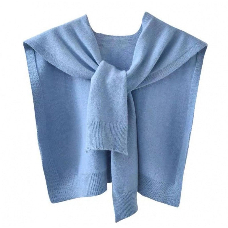Cored Yarn Knitted Shawl Women's Spring And Autumn Outer Waistcoat Color Shoulder Thin Cardigan Summer Knotted Fake Collar Scarf