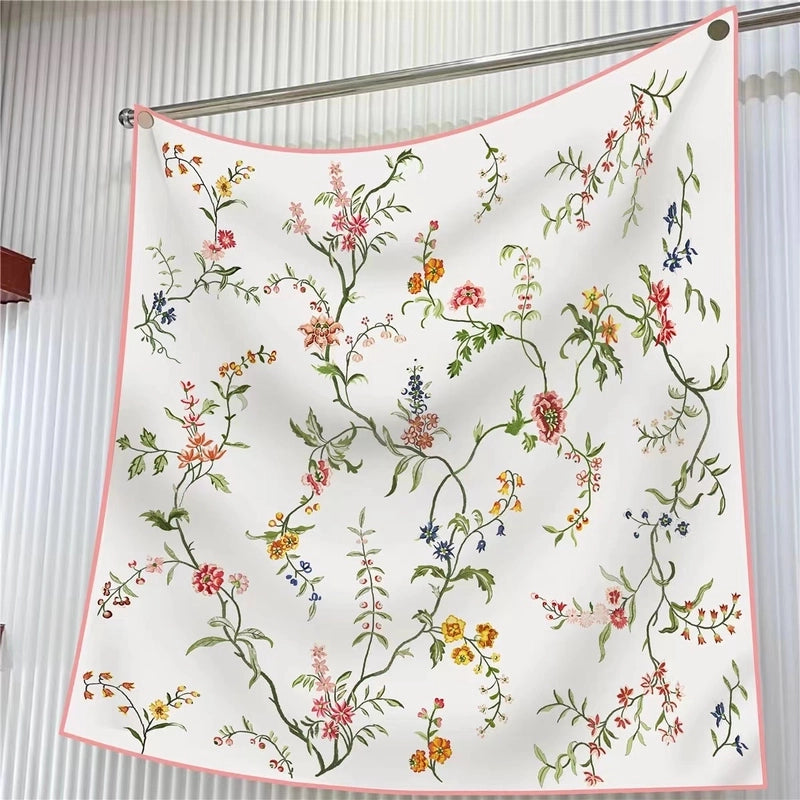 New High Quality Twill Forged Large Square Fashion 90*90cm Printed Silk Scarf Sunscreen Shawl Scarf