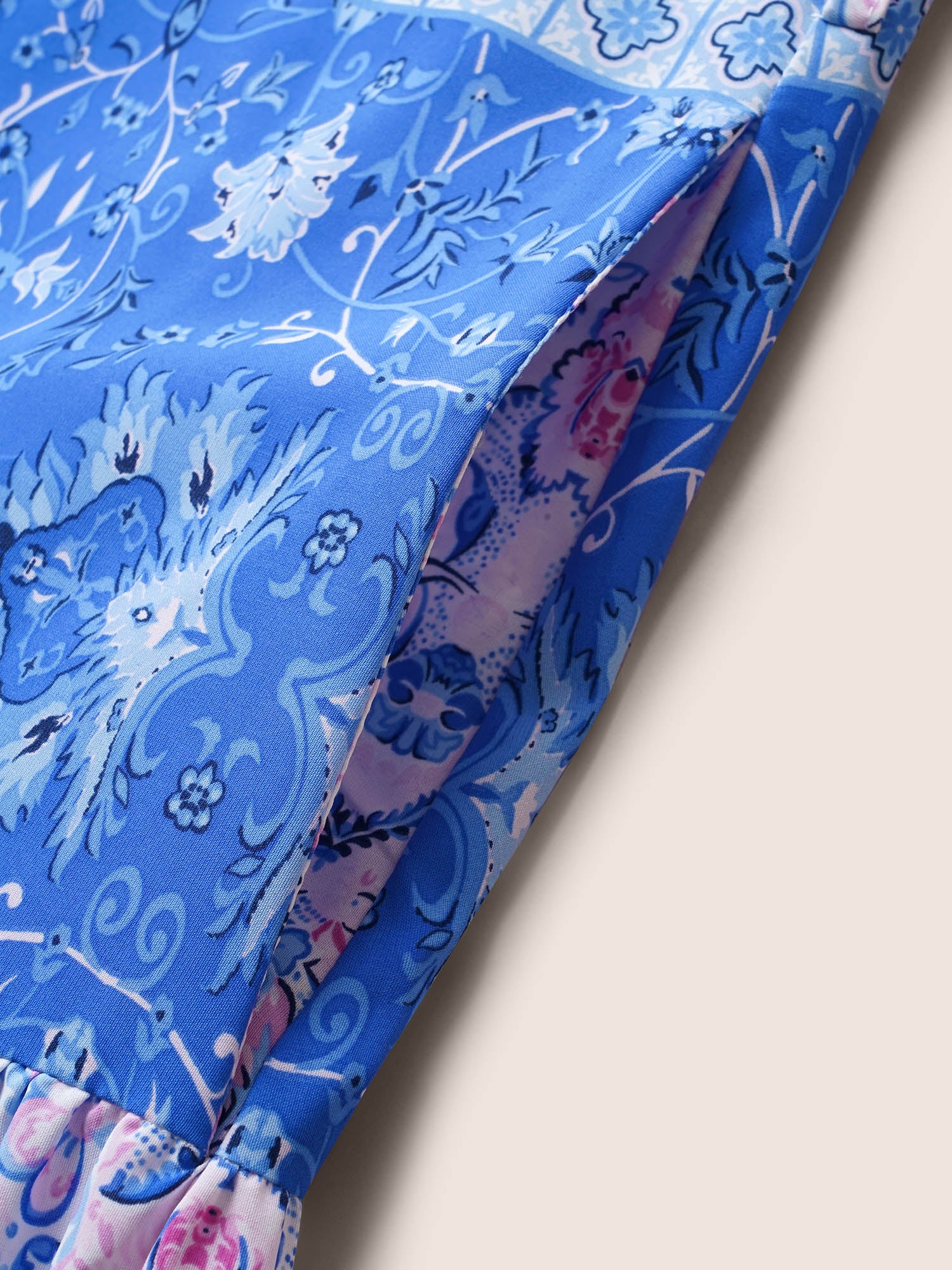 Boho Print Ruffle Sleeve Belted Midi Dress