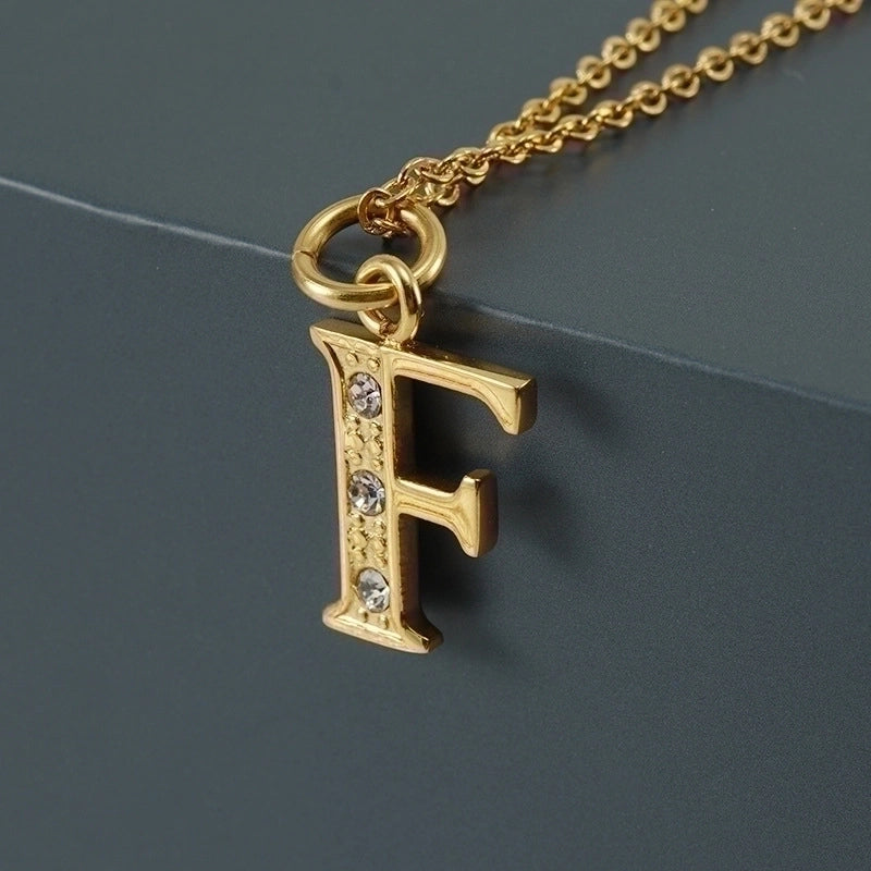 Minimalist Letter 304 Stainless Steel Rhinestones Inlay Stainless Steel Necklaces