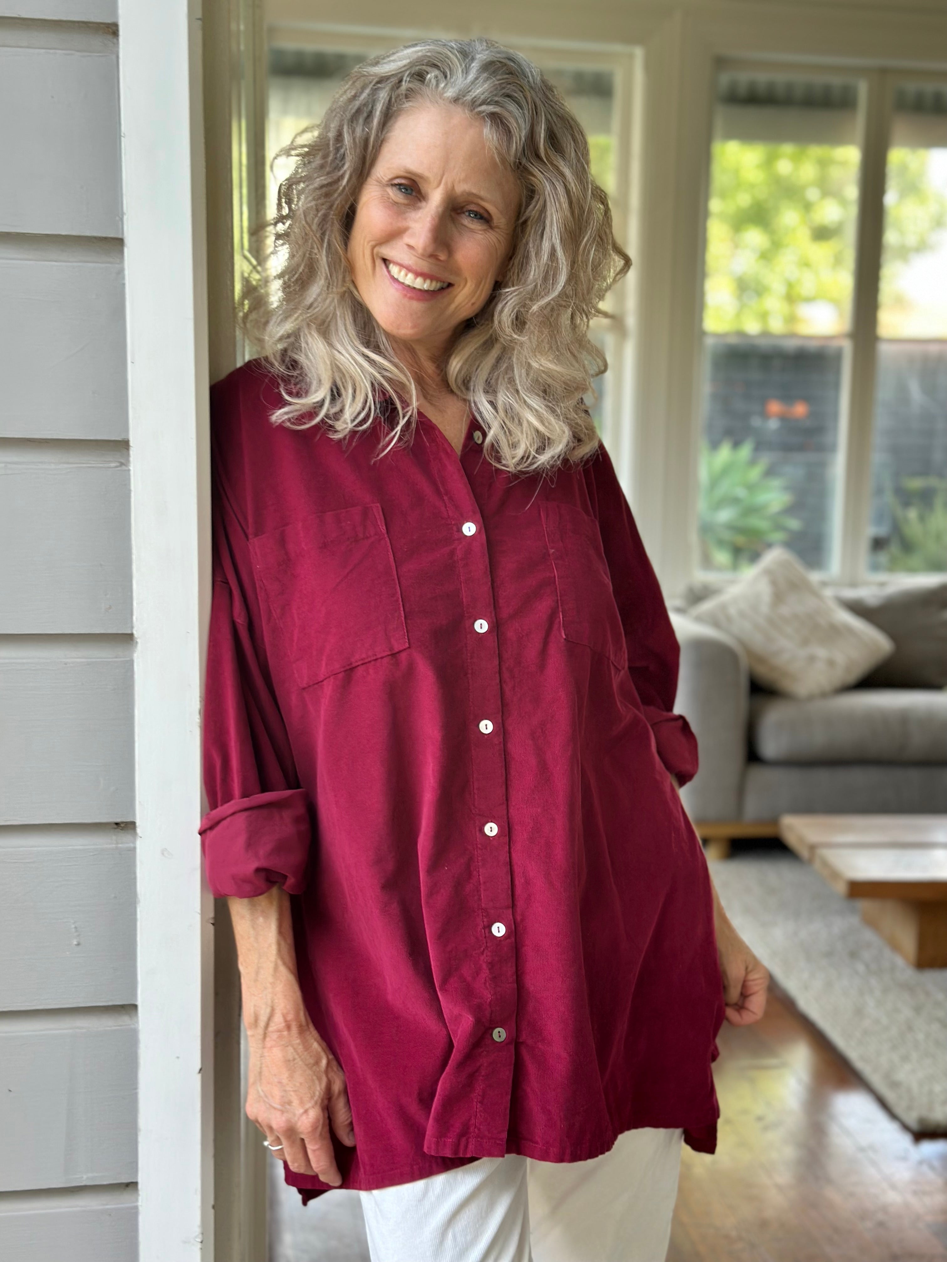aiden oversized shirt - merlot cord