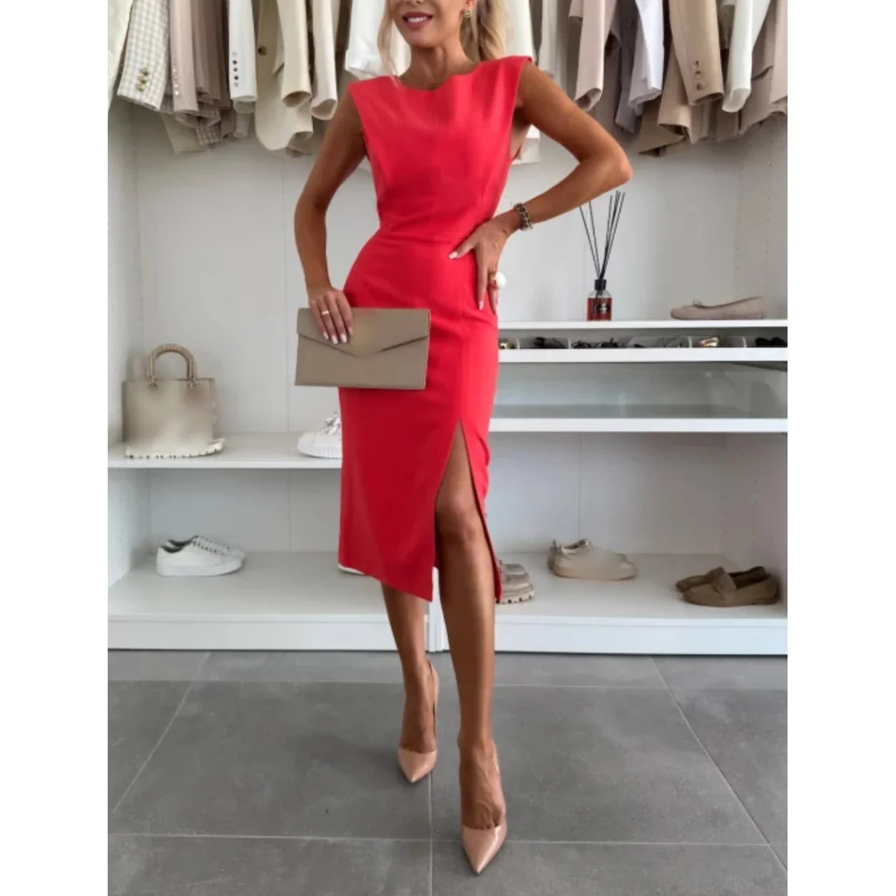 Women’s Sleeveless Bodycon Dress with Slit