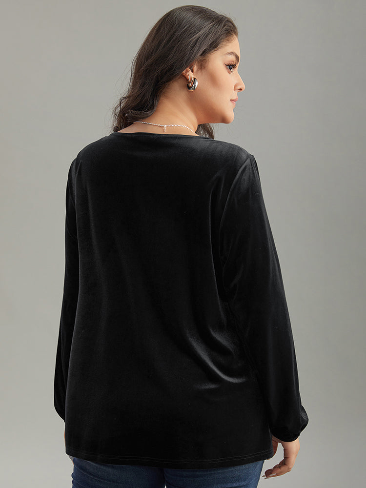 Velvet Metal Button Detail Blouse