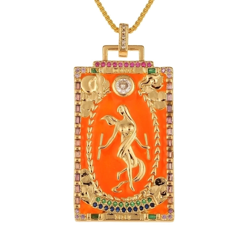 Fashion New Oil Drop Tarot Pendant Copper Zircon Necklace
