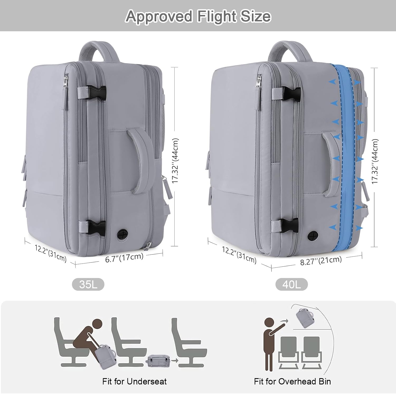 Large Travel Backpack for Women Men, Expandable 40L Carry On Backpack, 17 Inch Laptop Backpack College Bookbag, Waterproof Travel bag as Person Item Flight Approved
