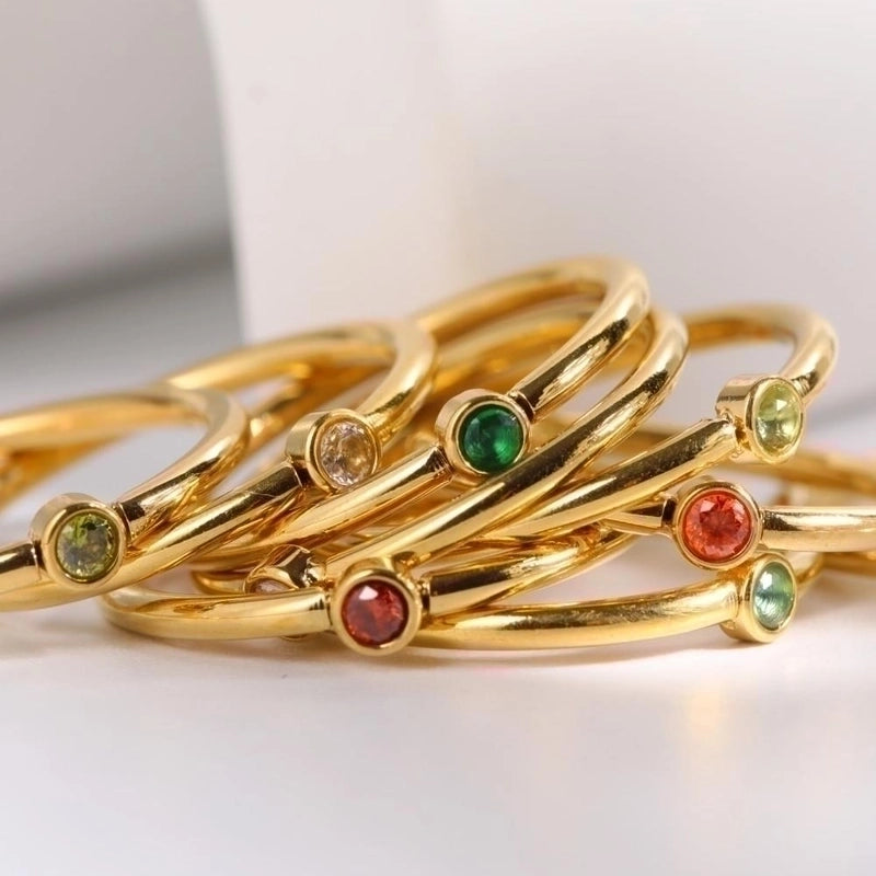 304 Stainless Steel Gold Plated Retro Plating Inlay Solid Color Zircon Rings