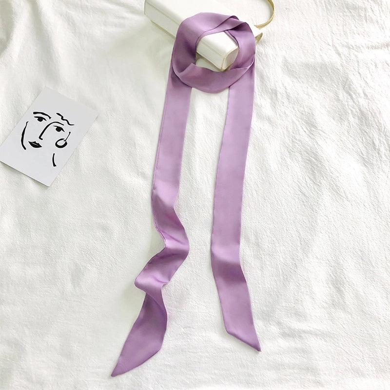 Solid Color Slender Narrow Silk Scarf Ribbon Tie Bag Handle Silk Scarf Tie Hair Small Ribbon Decoration Scarf Hair Belt Scarf