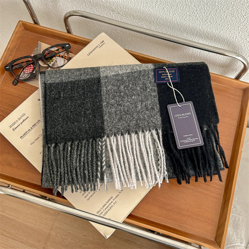 Women's Retro Plaid Polyester Tassel Scarf