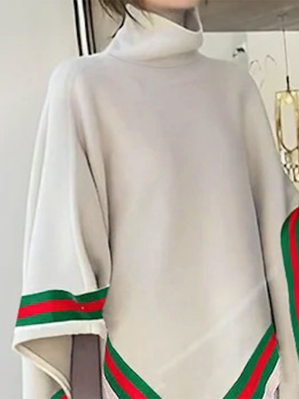Irregular Clipping Loose Asymmetric Striped High Neck Sweater Tops