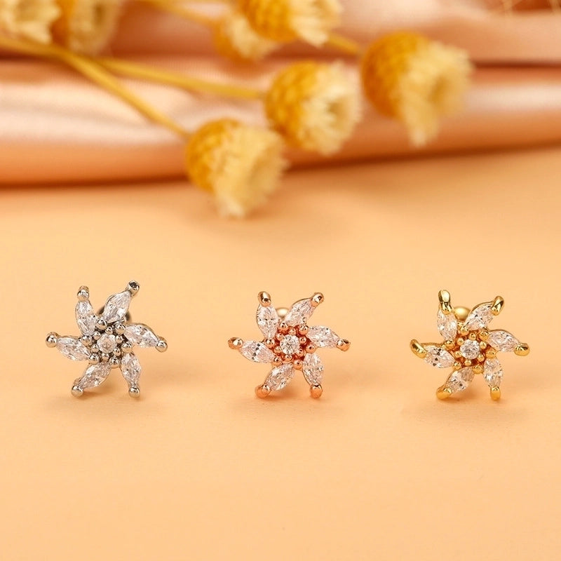 Minimalist Cross Flower Stainless Steel Copper Plating Inlay Zircon Ear Studs 1 Piece
