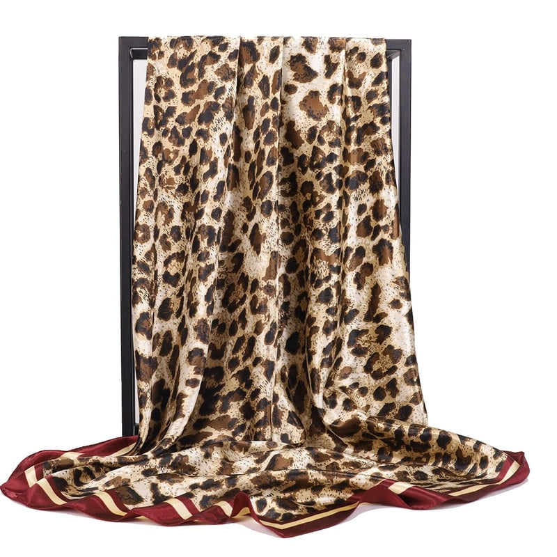 Unisex Vintage Style Leopard Satin Silk Scarf