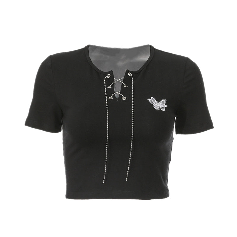 Black Butterfly Applique T-Shirt KF82194