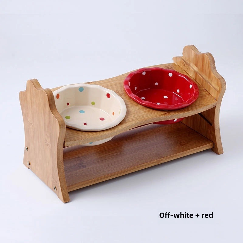 Ceramic Cat Bowl Stand Neck Protection Anti-black Chin Feeding Bowl Small Dog Teddy Inclined Cat Food Supplies