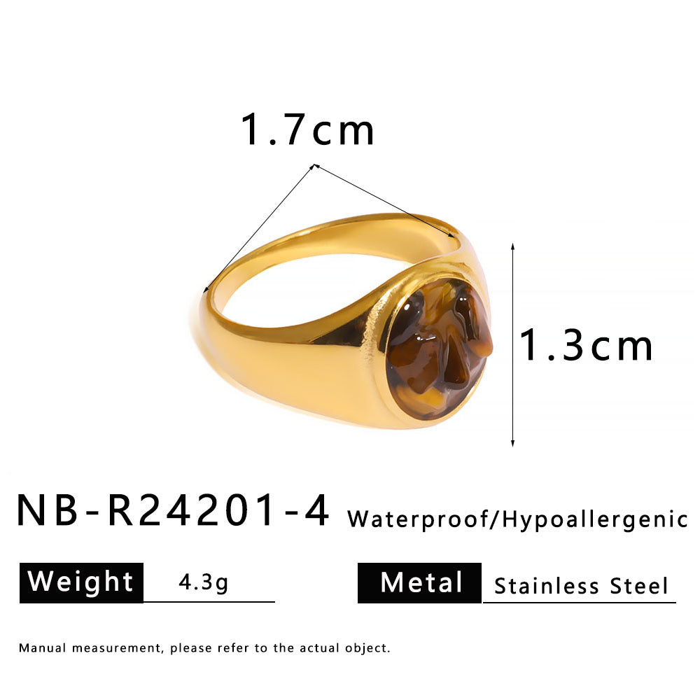 Natural Stone Gravel Stainless Steel Ring Exquisite Simple Titanium Steel Ring For Women