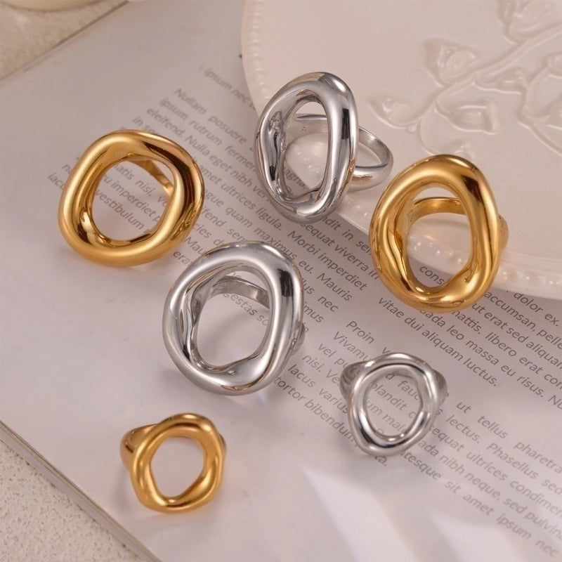 IG Style Minimalist Oval 304 Stainless Steel 18K Gold Plated Hollow Out Rings
