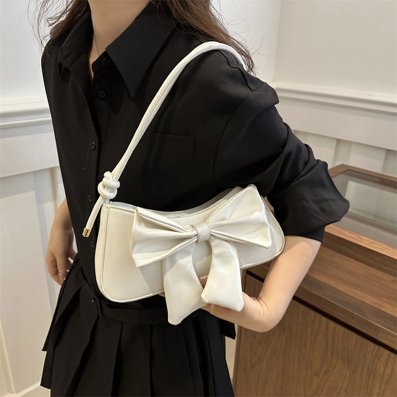 Women's Small Pu Leather Solid Color Bow Knot Streetwear Square Zipper Shoulder Bag