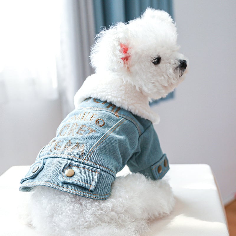 Letter Printed Fleece Denim Pet Coat