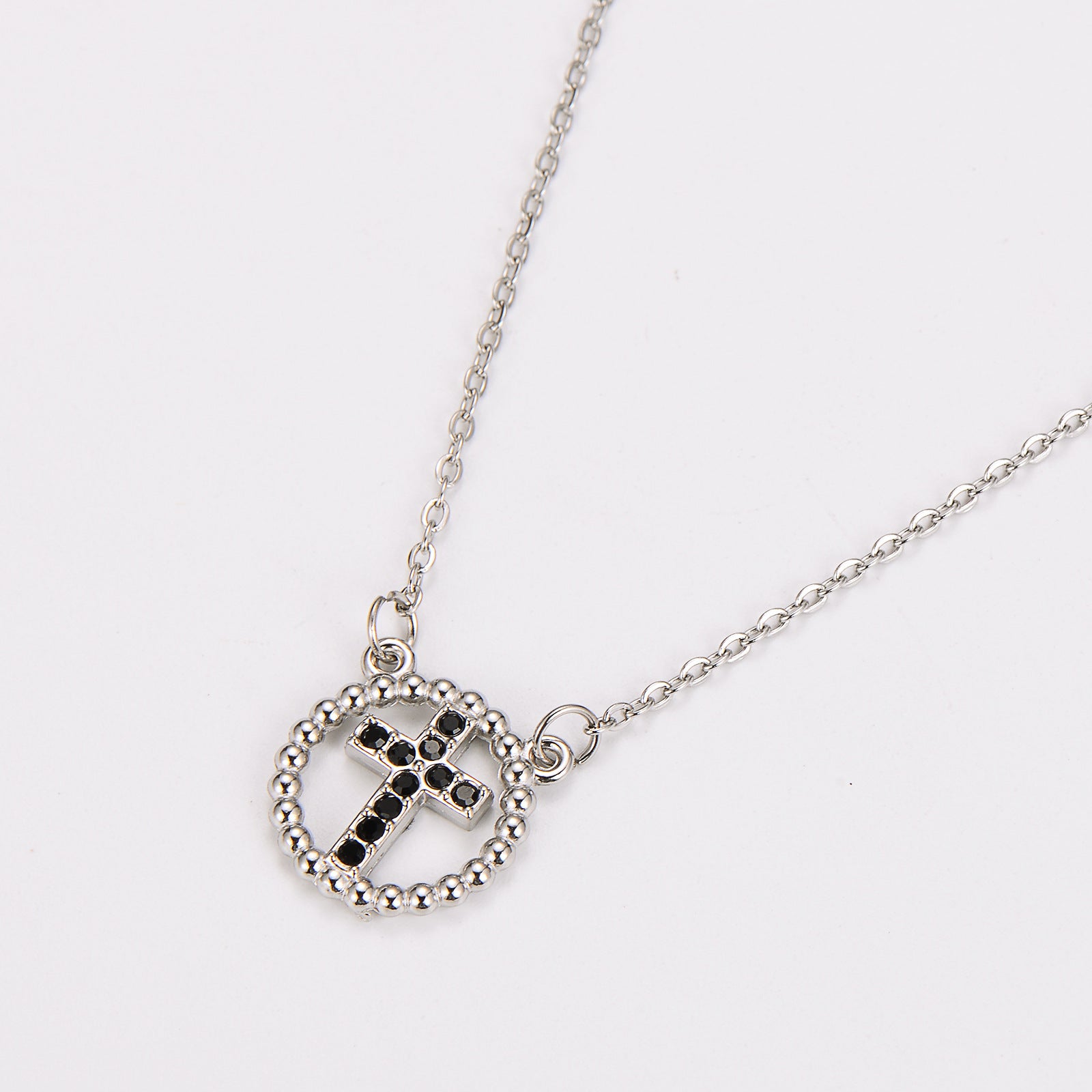 Aml Stainless Steel Necklace Stainless Steel Niche Design Round Hollow Cross Clavicle Chain